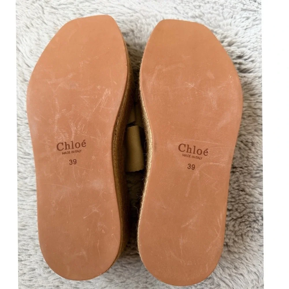CHLOÉ Woody Logo Platform Slide Sandals Womens EU 39 Ivory‎ Canvas Espadrille